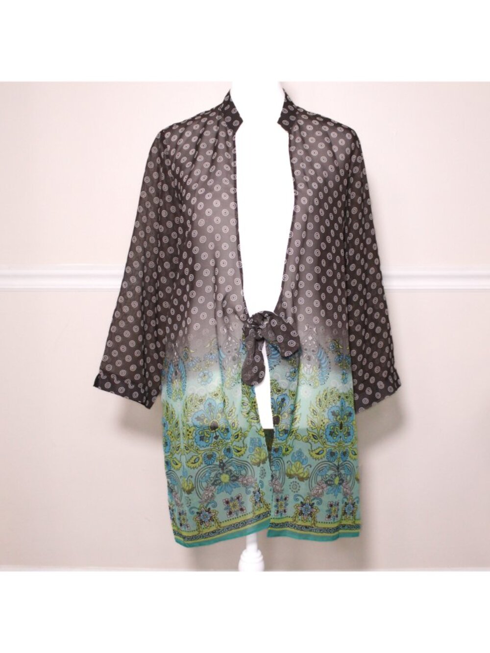 Coldwater Creek Sheer Flowy Tie Front Cover Up Artsy Beach M